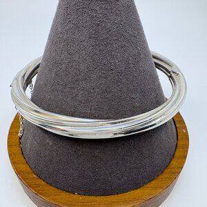 VTG Sterling Silver 925 Textured Twist Design Hinged Bangle Bracelet Size 7" Fit